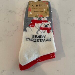 K. Bell Womens 2 Pairs Theme Polyester Spandex Socks Red Wht Grey Blk Sz OS NWT